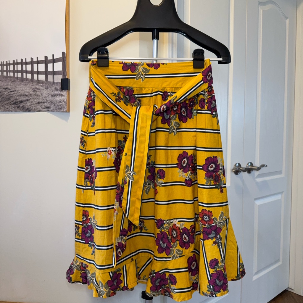 Truly 4 You Yellow A-Line Floral Skirt With Belt Size Ps Boho Hippie Summer